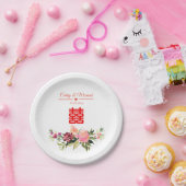 Waterverf bloem dubbel geluk chinese bruiloft papieren bordje (Feest)