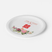 Waterverf bloem dubbel geluk chinese bruiloft papieren bordje (Gekanteld)