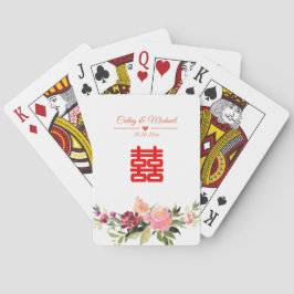 Waterverf bloem dubbel geluk chinese bruiloft pokerkaarten