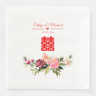 Waterverf bloem dubbel geluk chinese bruiloft servet