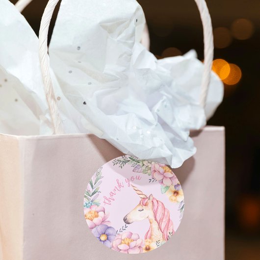 Waterverf bloem eenhoorn meisje dank u ronde sticker