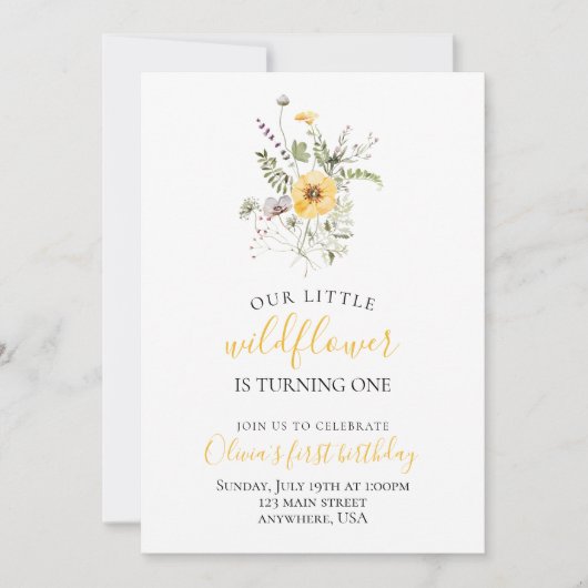 Waterverf bloem eerste verjaardag kaart (Voorkant)