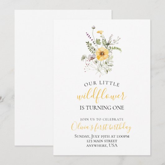 Waterverf bloem eerste verjaardag kaart (Voorkant / Achterkant)