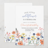 Waterverf bloem eerste verjaardag kaart (Voorkant / Achterkant)