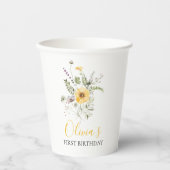 Waterverf bloem eerste verjaardag papieren bekers (Voorkant)