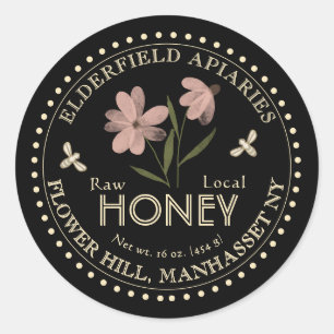 Waterverf Bloem en bijen zuiver lokaal honingetike Ronde Sticker