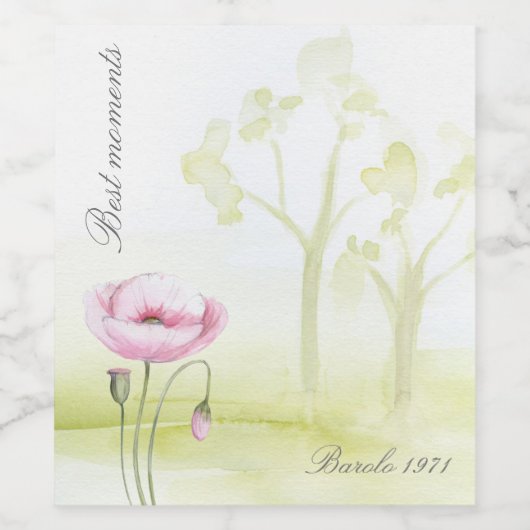 Waterverf Bloem en bomen Wijn Etiket (Enkel label)