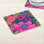 Waterverf bloem- en botanische roze bruidsdouche kartonnen onderzetters (Schuin)