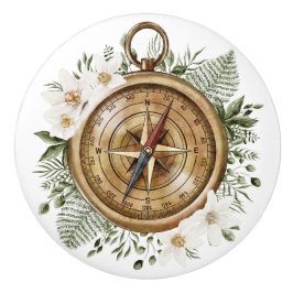 Waterverf Bloem en Groene Bladeren Bloemkompas Keramische Knop