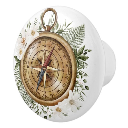 Waterverf Bloem en Groene Bladeren Bloemkompas Keramische Knop (Rechts)