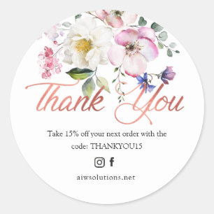 Waterverf bloem en roos goud dank je wel om ons he ronde sticker