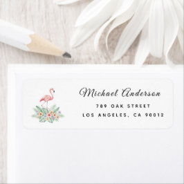 Waterverf Bloem Flamingo Baby Shower Label