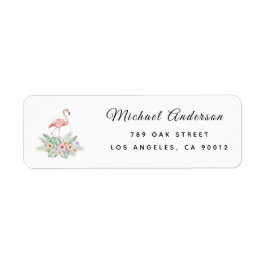 Waterverf Bloem Flamingo Baby Shower Label