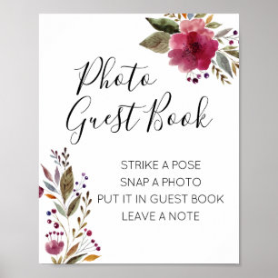 Waterverf Bloem Foto Gastboek Huwelijk Bord Poster