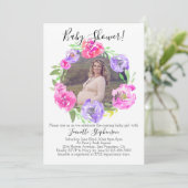 Waterverf Bloem Foto Meisje Baby shower Kaart (Staand voorkant)