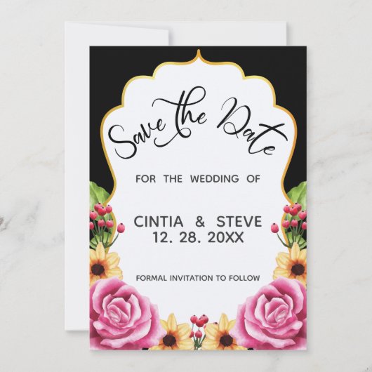 Waterverf Bloem Frame Huwelijk Save The Date Kaart (Voorkant)