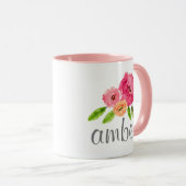 Waterverf Bloem Gepersonaliseerde Naam Girly Monog Mok (Voorkant rechts)