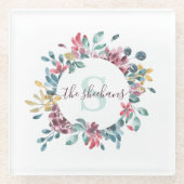 Waterverf Bloem Glas Onderzetter met Monogram (Voorkant)