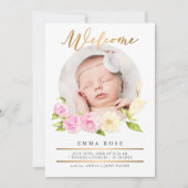 Waterverf Bloem Goud Foto Geboorteaankondiging Kaart (Voorkant)