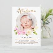 Waterverf Bloem Goud Foto Geboorteaankondiging Kaart (Staand voorkant)