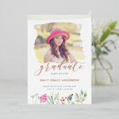 Waterverf Bloem Goud Schrift Foto Afstuderen Folie Uitnodiging (Staand Voorkant)