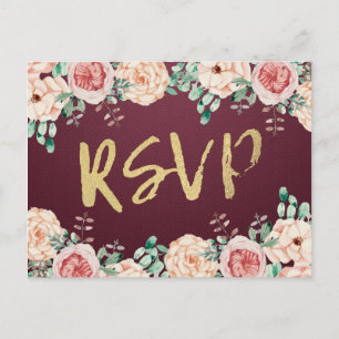 Waterverf Bloem & Goud Schrift Trouw RSVP Antwoord Uitnodiging Briefkaart