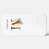 Waterverf Bloem & Gouden Letter M Monogram Case-Mate iPhone Case (Achterkant (horizontaal))