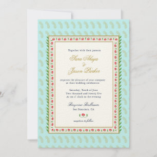 Waterverf bloem grens Aqua Indiaanse bruiloft Kaart