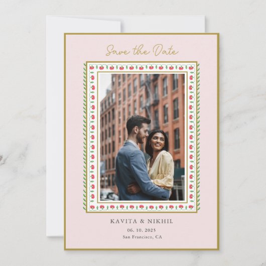 Waterverf bloem grens Foto Opslaan datum Save The Date (Voorkant)