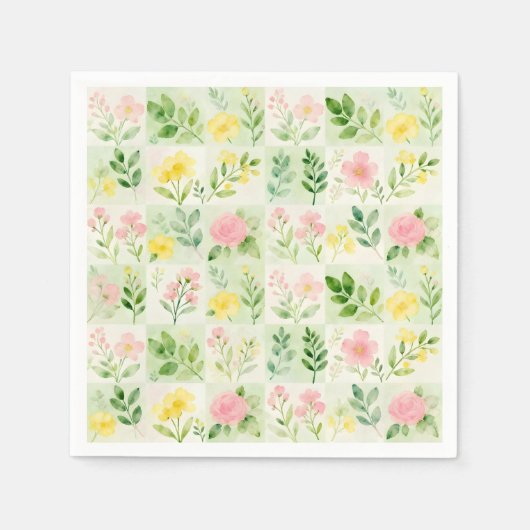 Waterverf Bloem Grid Patroon Servet (Voorkant)
