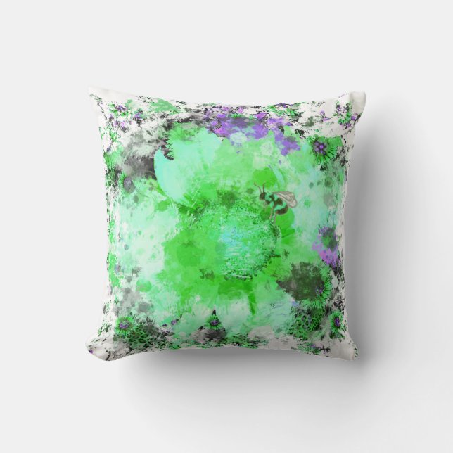 Waterverf Bloem - Groen  Kussen (Voorkant)