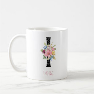 Waterverf Bloem H Monogram Naam Zwarte Stippenpatr Koffiemok