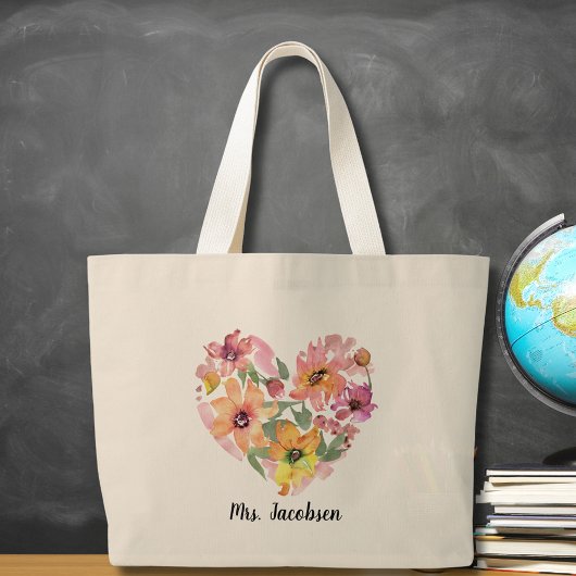 Waterverf Bloem Hart Leraar Waardering Grote Tote Bag