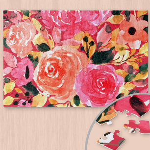 Waterverf Bloem Heldere Roze Zomerbloesems Legpuzzel