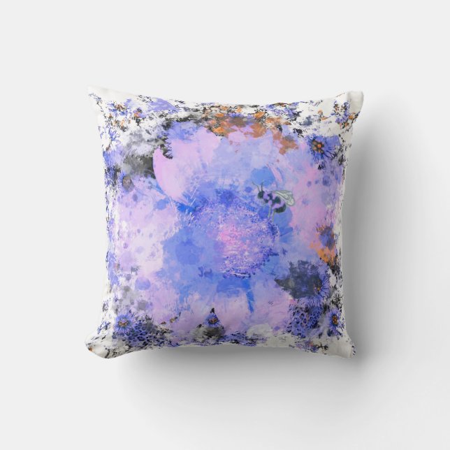 Waterverf Bloem - Indigo  Kussen (Voorkant)