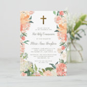 Waterverf Bloem Kader Eerste Heilige Communie Kaart (Staand voorkant)