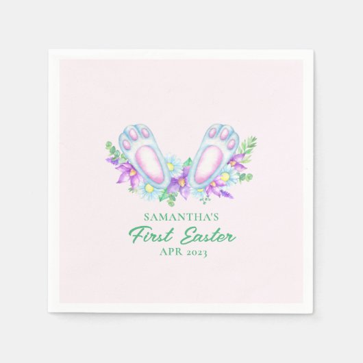Waterverf Bloem Konijn Poten Paas Papier Servet (Voorkant)