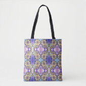 Waterverf bloem kunst op blauw tote bag (Voorkant)