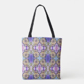 Waterverf bloem kunst op blauw tote bag (Achterkant)