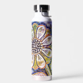 Waterverf bloem kunst op blauw waterfles (Links)