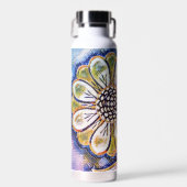 Waterverf bloem kunst op blauw waterfles (Voorkant)