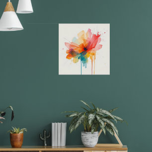 Waterverf Bloem Kunst Poster   Levendig Abstract F