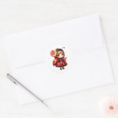 Waterverf Bloem Ladybug Meisje Ronde Sticker (Envelop)