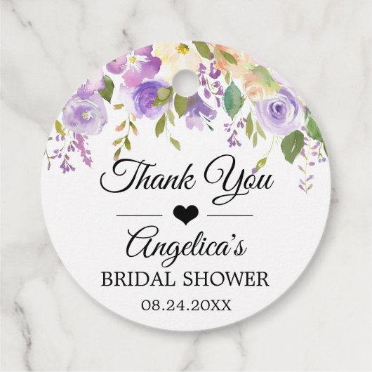 Waterverf Bloem Lavendel Paarse Bruiloftsdouche Bedankjes Labels (Achterkant)