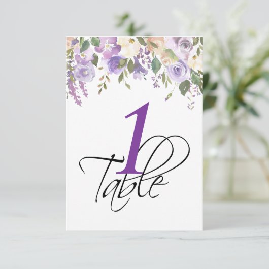 Waterverf Bloem Lavendel Trouwtafel Nummer Kaart (Staand voorkant)