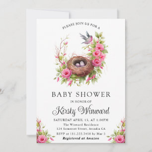 Waterverf Bloem Lentetijd Vogelnest Baby Shower Kaart