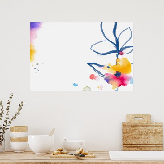 Waterverf bloem lijst rand poster (Keuken)