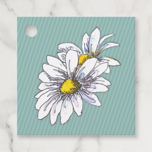 Waterverf Bloem Madelief Eendenei Blauw Boho Bedankjes Labels (Voorkant)