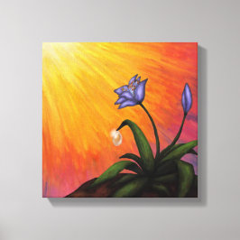 waterverf bloem met waterval in licht canvas afdruk
