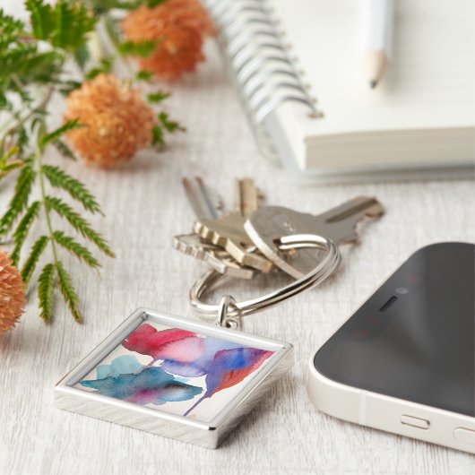 Waterverf bloem modern bloemontwerp sleutelhanger (Zijkant)